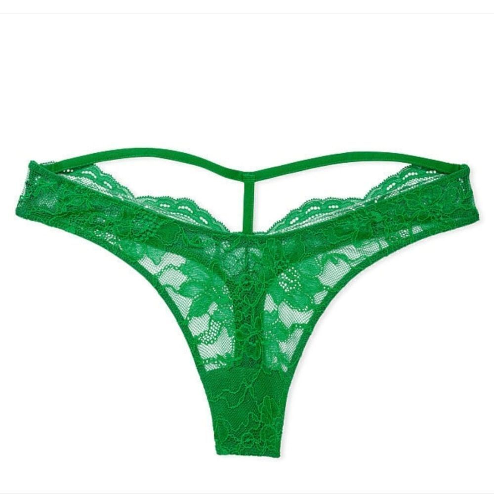 Victoria's Secret Women's Verdant Green Shine Strap Cutout Back Panty Size Xs